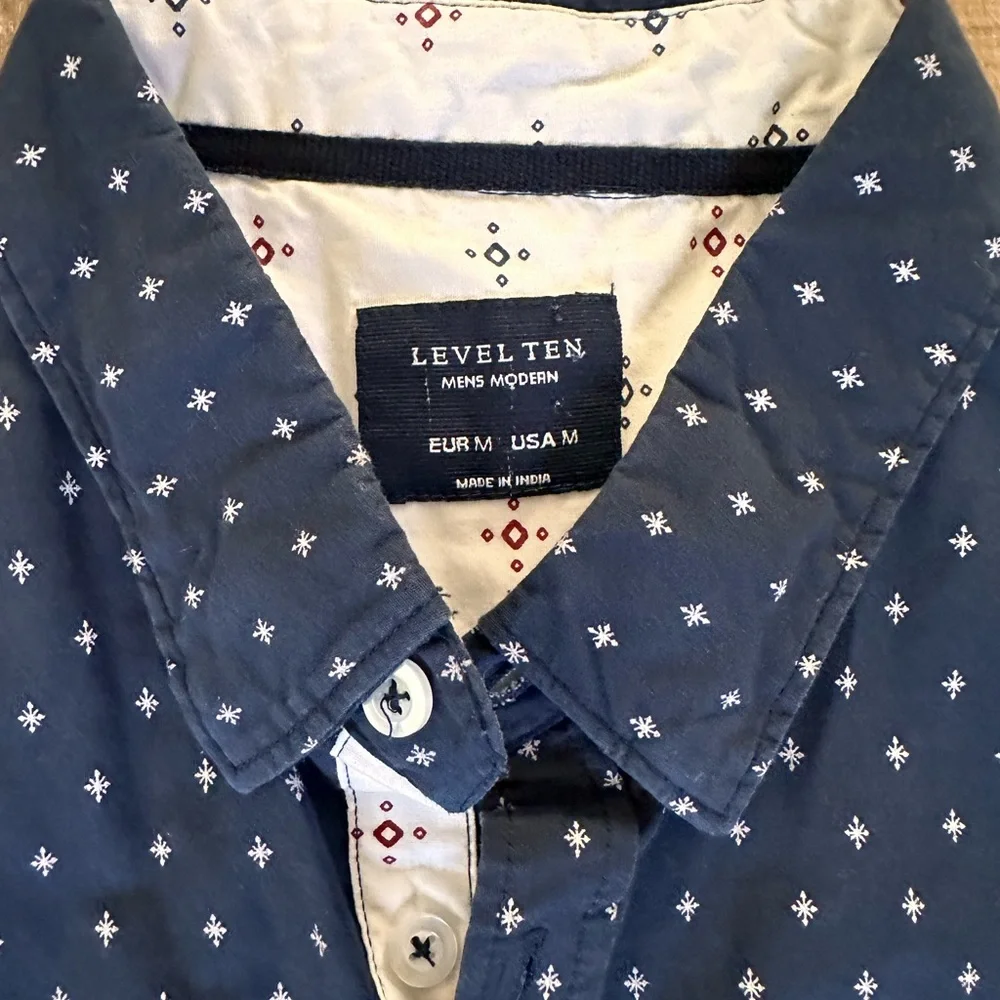 European fitted‎ Navy Patterned Men's Button-Down Shirt